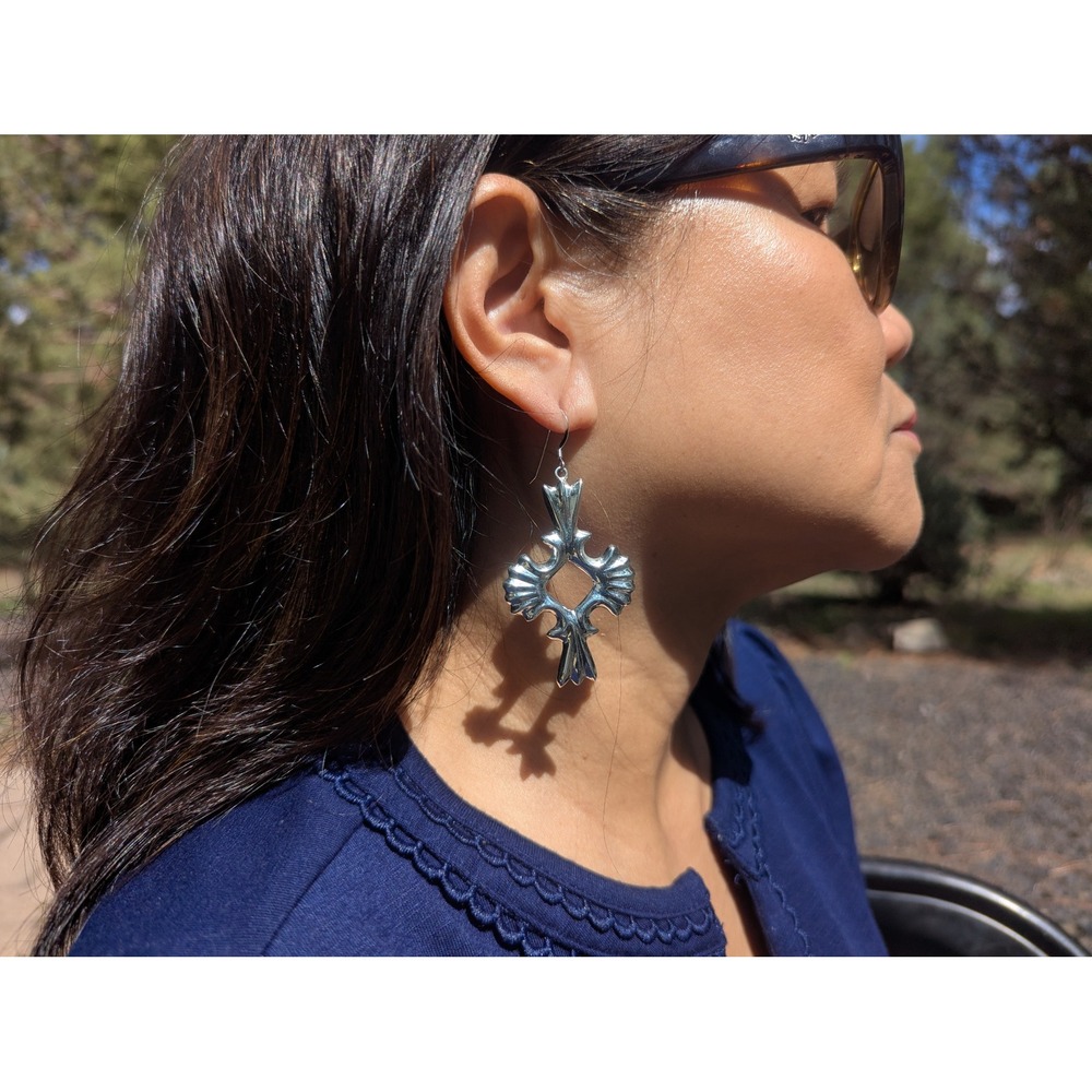 Native American Jewelry Navajo Earrings Quatrefoil Cross Sterling‎ Silver *** - Picture 6 of 9